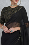 TARA - Black Gold Hand Embroidered Saree & Blouse