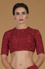 TARA - Red Foliage Hand Embroidered Blouse