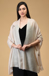 Light Beige Butterfly Hand Embroidered Pure Cashmere Stole